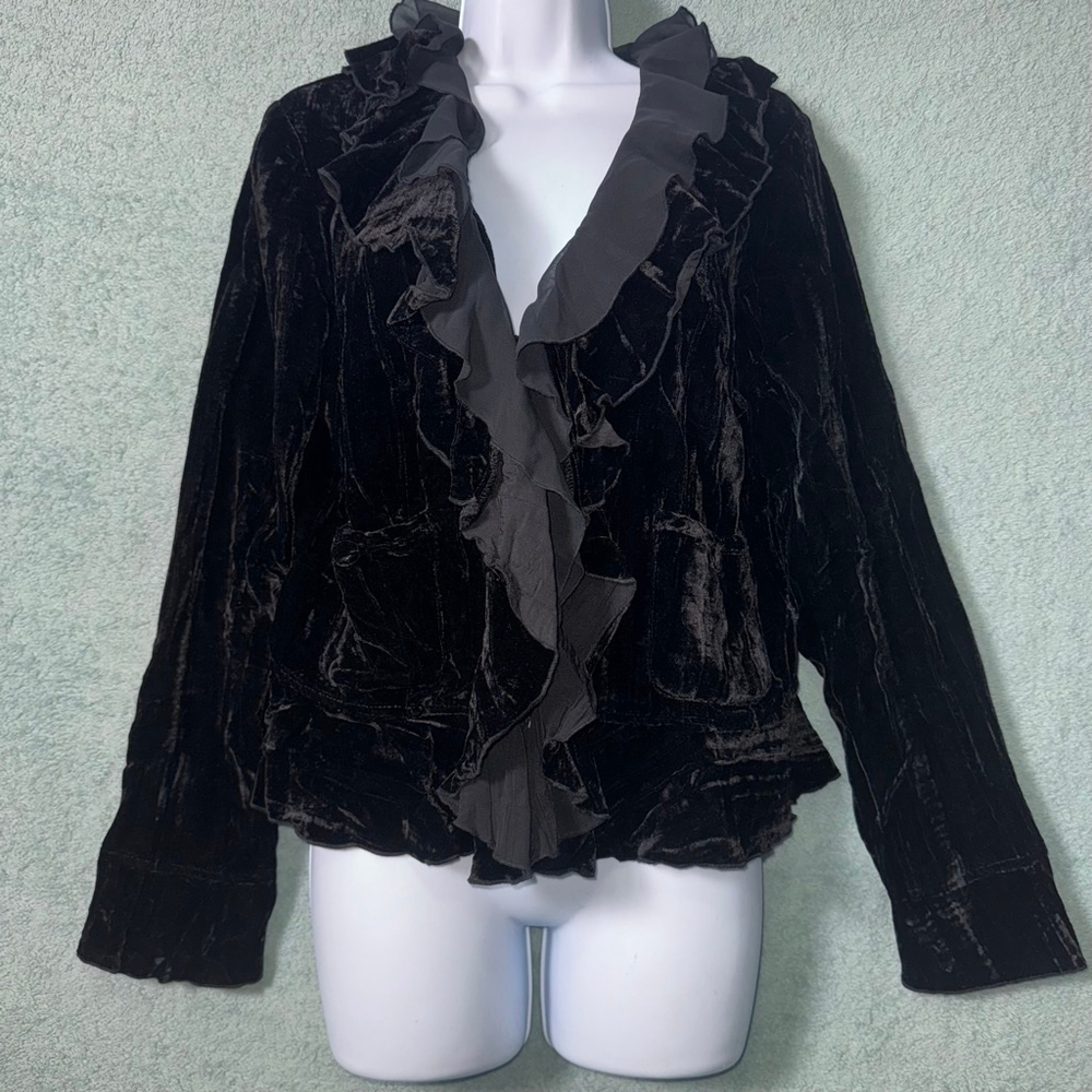 Women's Kial Top Black Velvet Ruffle Grunger Wimsigoth Witchy M Lined